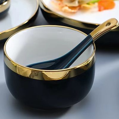 Light luxury navy blue everyday ceramic plates bowls dishes set french best 6pcs porcelain dinnerware sets