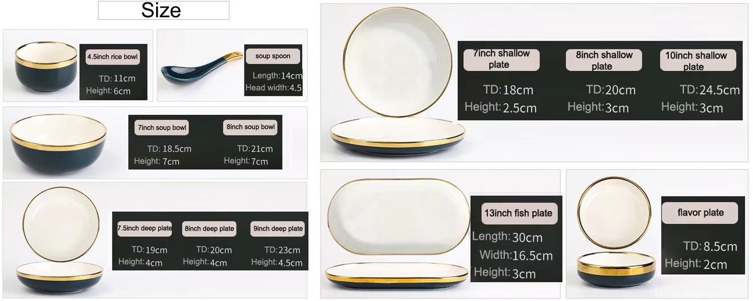Light luxury navy blue everyday ceramic plates bowls dishes set french best 6pcs porcelain dinnerware sets