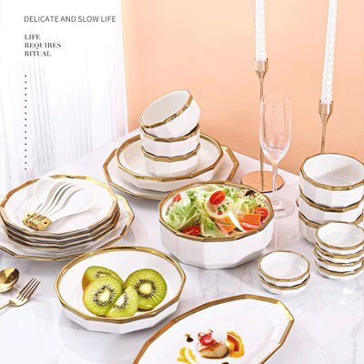 Light luxury ceramic plates bowls sets dinnerware ceramic catering serving dishes crockery dinner sets