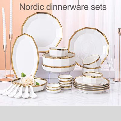 Light luxury ceramic plates bowls sets dinnerware ceramic catering serving dishes crockery dinner sets