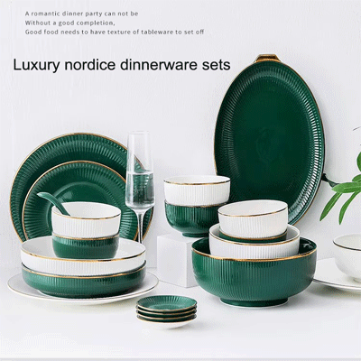 Green ceramic dinner plates dishes plates and bowls set catering plates salad soup bowl dinnerware