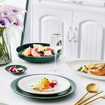Green ceramic dinner plates dishes plates and bowls set catering plates salad soup bowl dinnerware