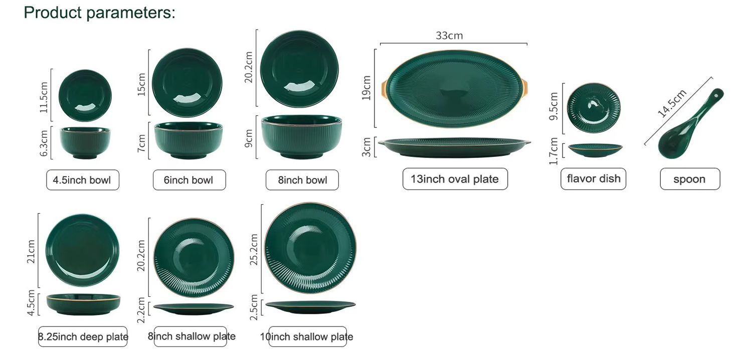 Green ceramic dinner plates dishes plates and bowls set catering plates salad soup bowl dinnerware