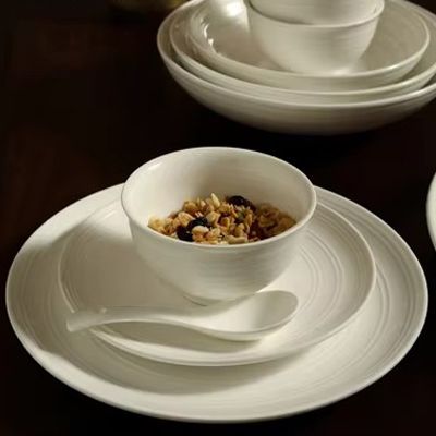 Custom logo printed porcelain dinner plates set 46 pieces porcelain tableware wholesale white
