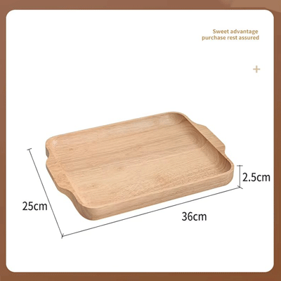 Wooden pizza cake serving trays with handle creative rectangle handmade rubber wood tray