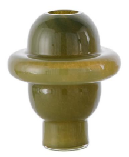 Mid-Century Modern Orbit Band Glass Vase Pair Olive Green Amber Bulbous Glazed Flower Vase